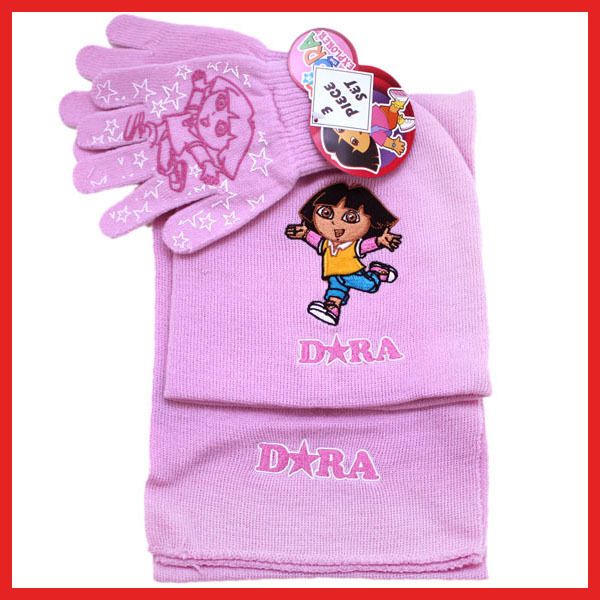 Dora the Explorer Gloves,Beanie, Scarf Set   3pc Pink  
