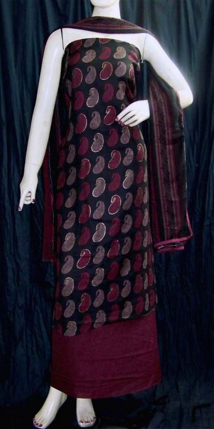 BLACK MARN JACQUARD PRINTED COTTON INDIAN SALWAR KAMEEZ SUIT MATERIAL 