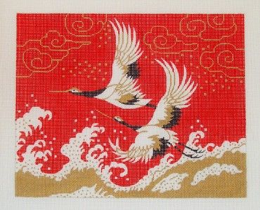 LEE Oriental Cranes handpainted Needlepoint Canvas 18m  