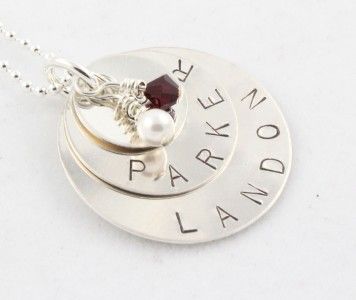 Circle Necklace Birthstone Personalized Silver Custom  