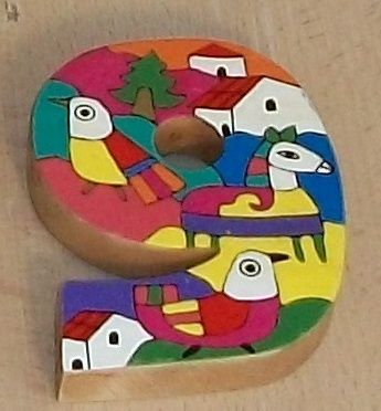 KIDS Decor PAINTED WOOD Number NINE From EL SALVADOR  