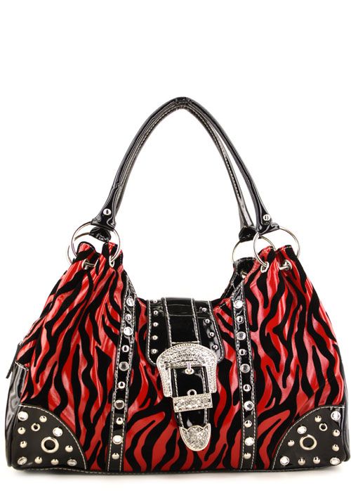 Zebra Inspired Rhinestone Buckle Designer Handbag Tote  