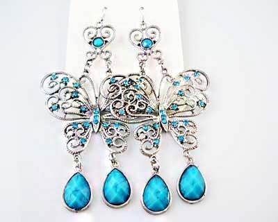 Marvelous stone butterfly long dangling Earrings E315  