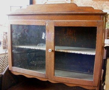 Old Wood Kitchen Cupboard Hutch with DRAWERS & 2 METAL BINS NEEDS 