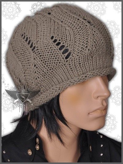   Medium Gray Beige Weave Men Beanie Hat Cap Openwork Degage Rock  