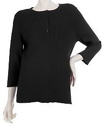 DENIM & CO ESSENTIALS 3/4 SLEEVE RIBBED HENLEY XS NEW BLACK  