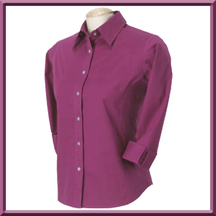 Devon & Jones Pink Womens Womens 3/4 Sleeve Stretch Poplin Button 