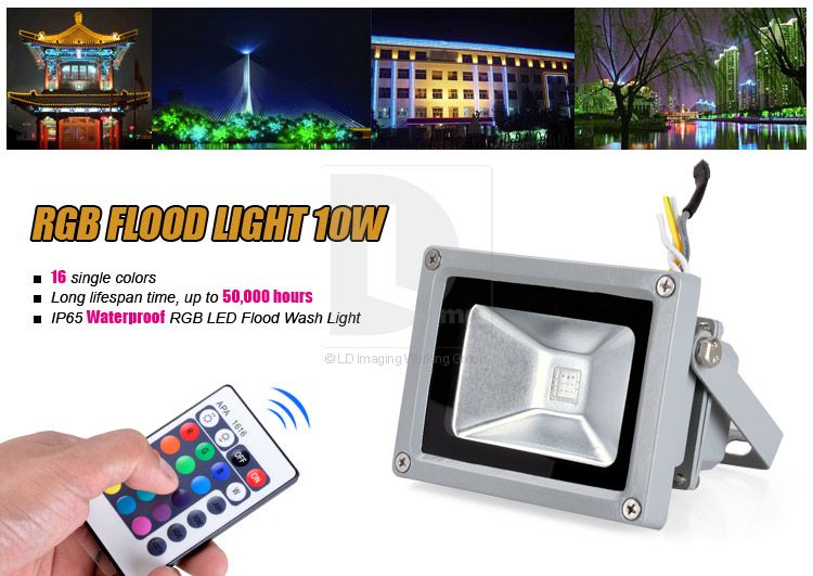 10W IP65 RGB 16 Color Waterproof LED Spotlight Flood Wall Wash Light 