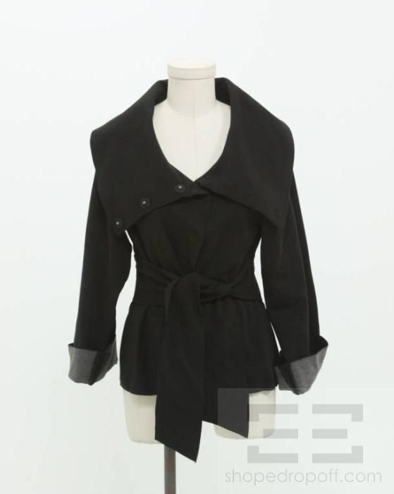 Theory Black & Grey Pleated Snap Front Jacket Size P  