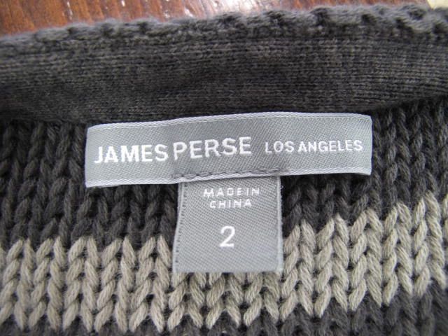 James Perse Gray/Light Gray Striped Woven Long Sleeve Draped Sweater 2 