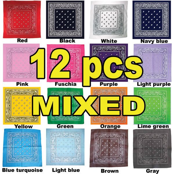 COTTON Lot wholesale dozen Bandanas 12 PCS MIXED head  