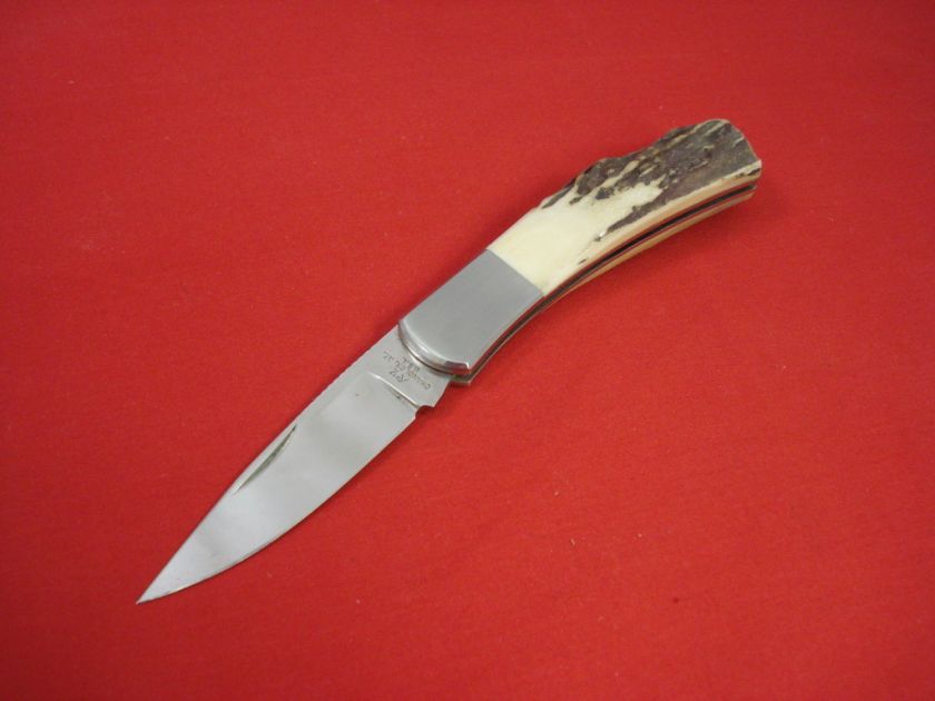 KATZ KNIFE ATS34 SMALL PLAIN EDGE STAG FOLDER NIB  