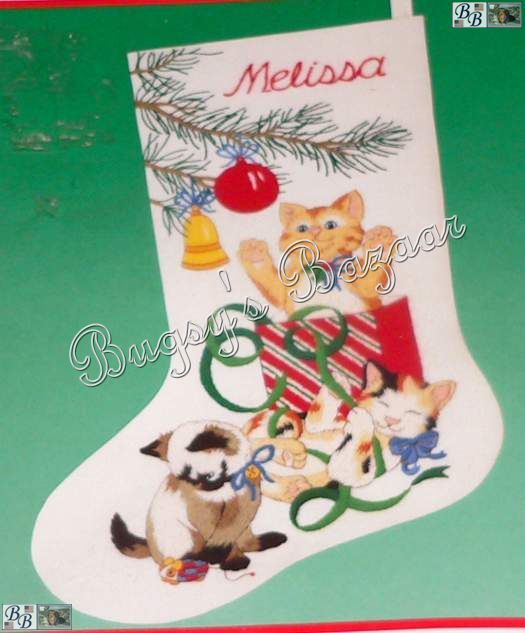   THREE LITTLE KITTENS Crewel Christmas Stocking Kit   Cat Kitten  