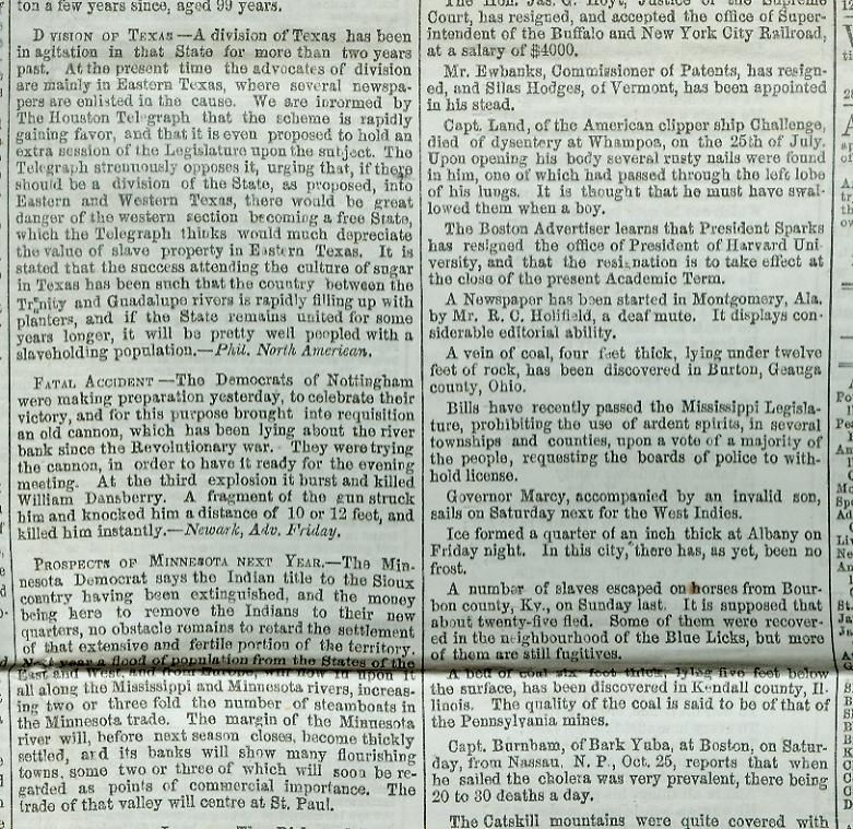 Newspaper China Opium Texas Corsica Mafia Slaves 1852  