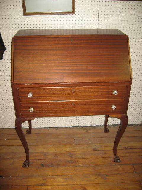 1880s SOLID MAHOGANY SLANT FRONT SECRETARY DESK CLAW FEET  