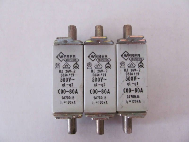 Lot of 3 Weber Vollschutz IEC 269 2 500V Fuses C00 80A  