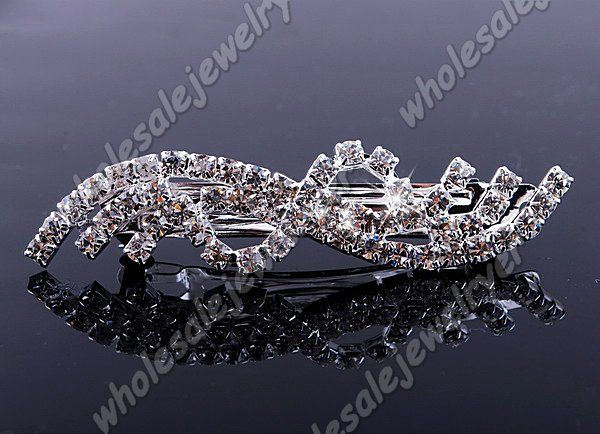   wholesale 6pcs 20 80mm rhinestone plate silver lady hair barrette