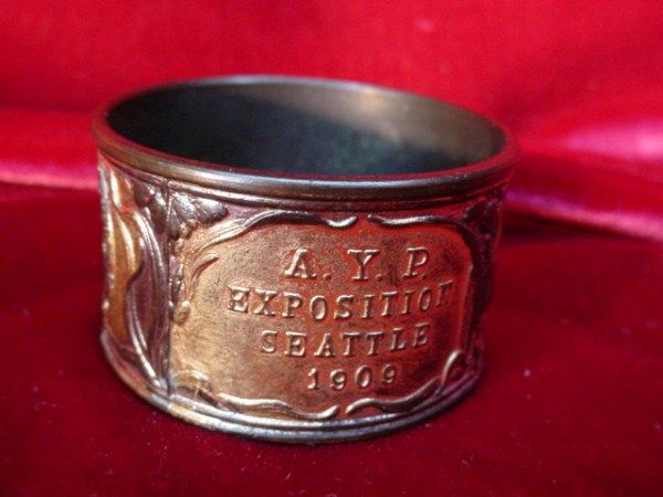 VERY RARE 1909 SEATTLE EXPOSITION NAPKIN RING Worlds Fair ANTIQUE 