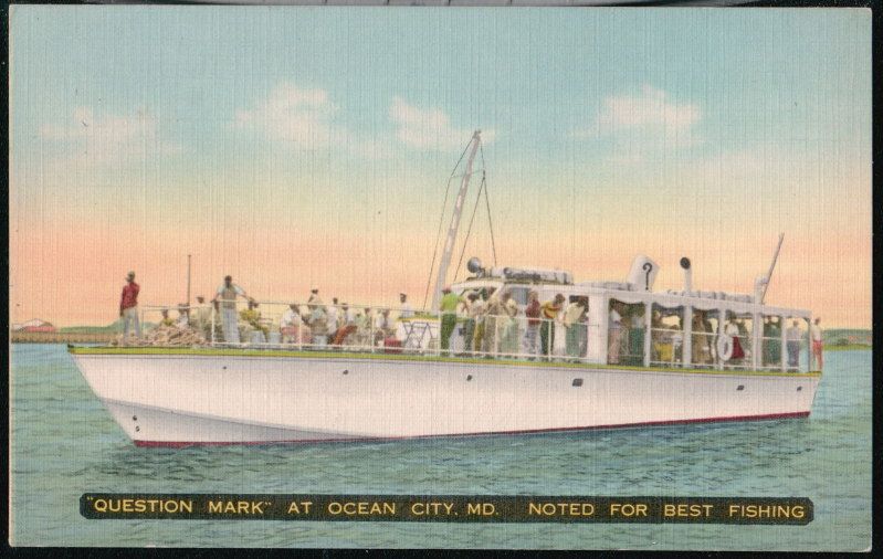 OCEAN CITY MD Fishing Boat Question Mark ? Vtg Linen Postcard Early 