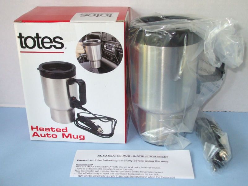 TOTES HEATED AUTO MUG ST. STEEL KEEPS BEVERAGE HOT NIB  