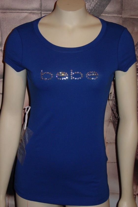 XS*S*M*L*XL BEBE rhinestone LOGO tee shirt top ROYAL BLUE  