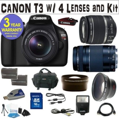 CANON REBEL T3 w/ CANON 18 55 IS + CANON 75 300 ZOOM 610563301126 