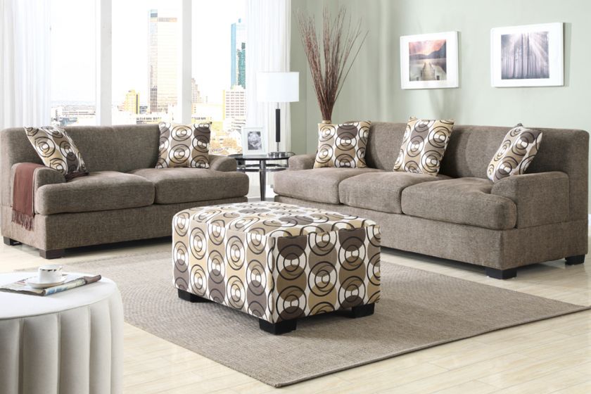 Slate Color Sectional sofa set 2 Pc Sofa Loveseat couch Faux Linen 