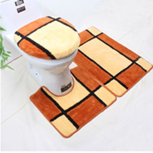 3PCS Bathroom Rug U shape Mat Toilet Lid Cover Set 2 colors NEW  