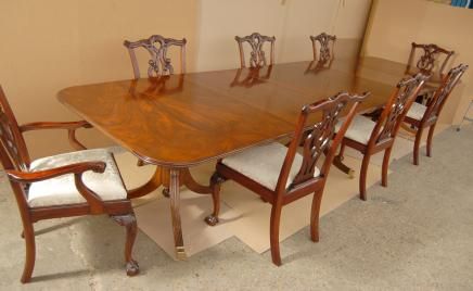 Regency Pedestal Dining Table and Chippendale Chair Set  