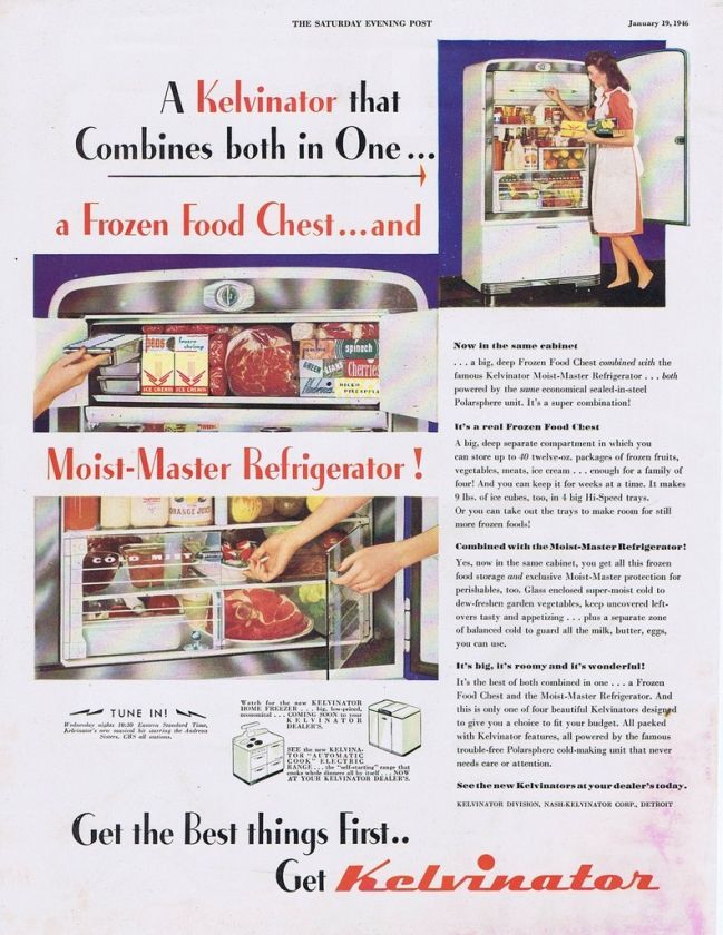 1946 VINTAGE AD   KELVINATOR REFRIGERATOR 1/19  