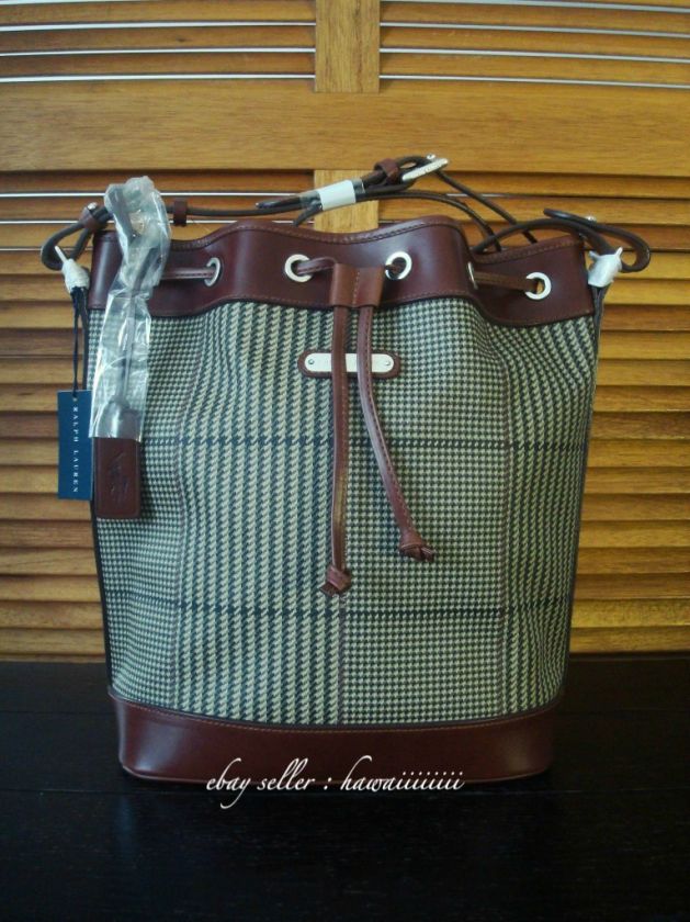   NEW POLO RALPH LAUREN HOUNDSTOOTH VINTAGE STYLE BUCKET BAG PURSE