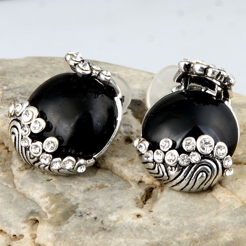   black agate rhinestone bead chain necklace earrings set fashion woman