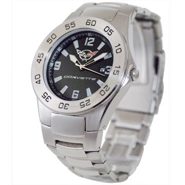 Mens Corvette C5 Flags Metal Band Calendar Watch  