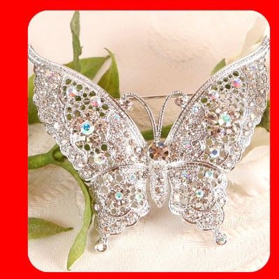 Biggest Butterfly Brooch Pin Clear Swarovski Crystal  