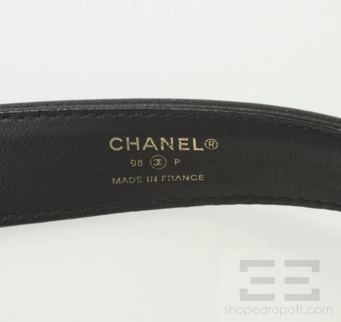Chanel Black Leather & Gold & Silver Monogram Belt Size 80/32  
