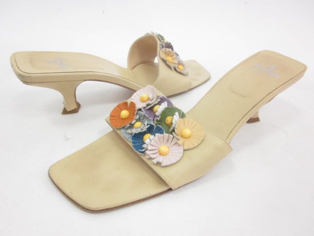 FENDI Beinge Floral Detail Leather Slides Shoes 8.5  