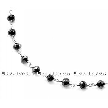   FANCY FACETED BLACK DIAMOND BEADS BY THE YARD NECKLACE 14k WHITE GOLD