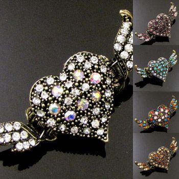   SHIPPING 1pc Rhinestone crystal antiqued heart crab hair claw  