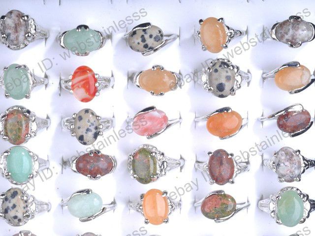 Wholesale Jewelry lots 5pcs stone rings platinum P mix size & style 