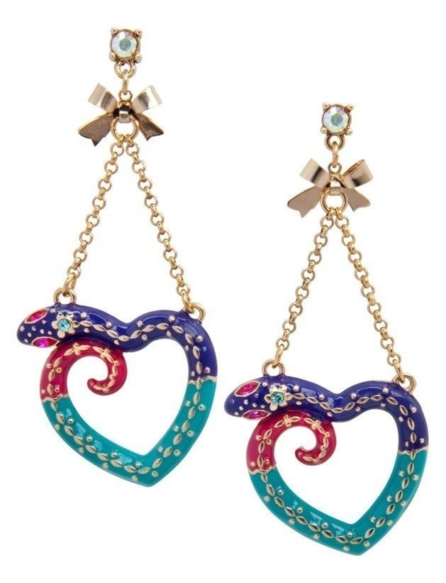 Steampunk GLAM Chic Heart Snake Crystal Earrings  