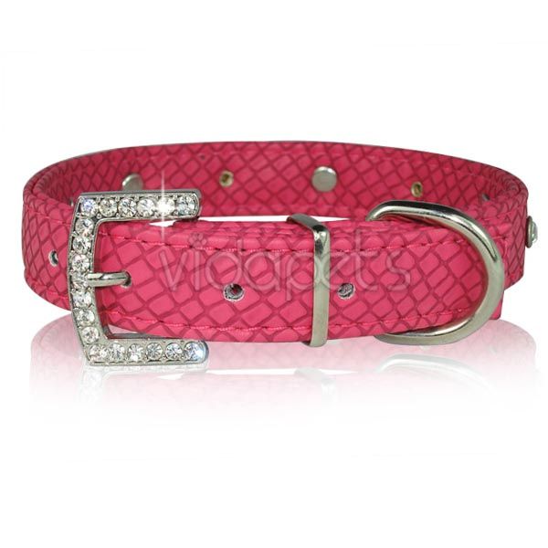 11 14 Pink Leather Rhinestone Skull Dog Collar S M  