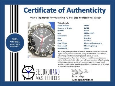 Mans Tag Heuer Formula One F1 Stainless Full Size Watch (54335 