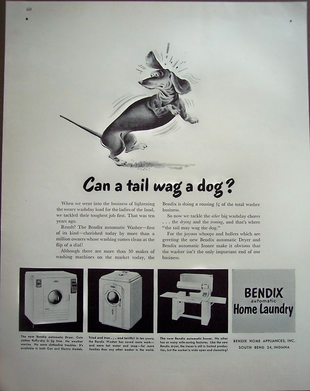 1948 Bendix washer, dryer & ironer Dog Art vintage ad  