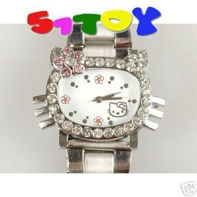 Hello Kitty steel rhinestone Wrist Quartz Watch 0350  