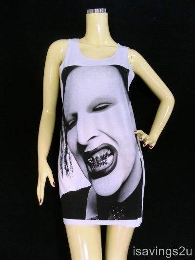 MARILYN MANSON Tank Top, GOTH ROCK Metal, White SINGLET T shirt Mini 