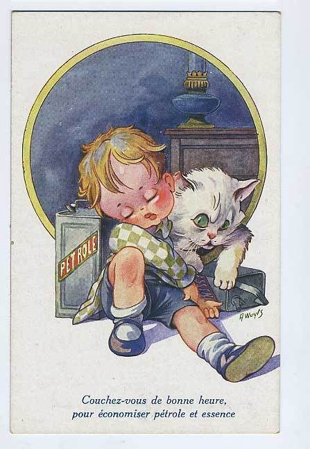 art WUYTS Cat save on Gas old WWI ww1 war postcard  