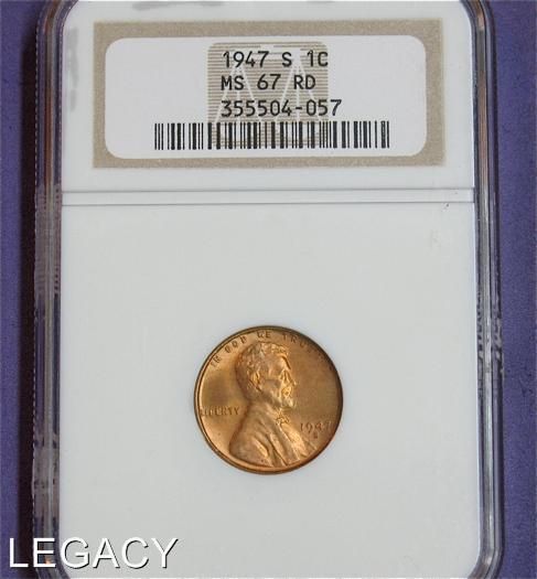 1947 S LINCOLN WHEAT CENT NGC MS67 SAN FRANCISCO (NY+  