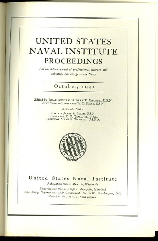 1941 US NAVAL INSTITUTE Proceedings  USNI  WW2  October  