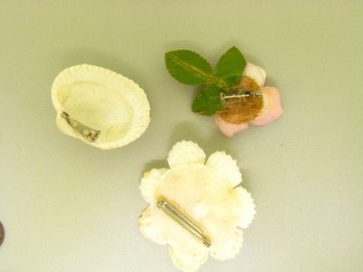   ALL SEASHELL PEARL ENAMEL OPERCULUM VINTAGE BROOCHES HAND CRAFTED PINS