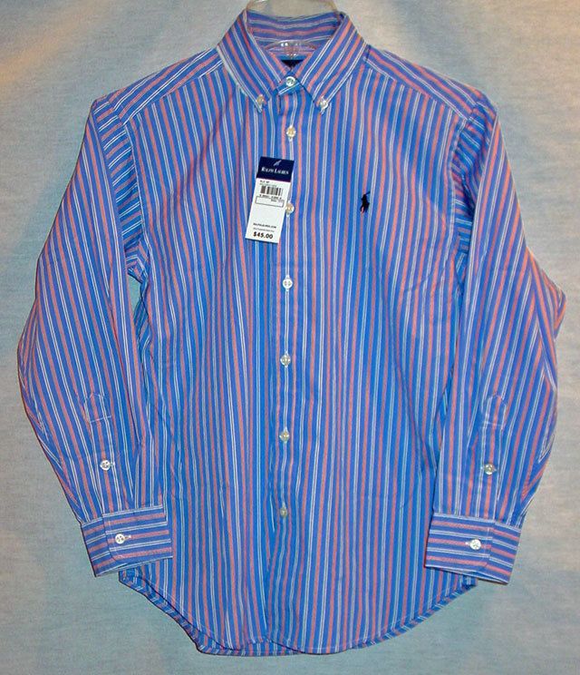 RALPH LAUREN BOYS BLUE STRIPED DRESS SHIRT LARGE NWT  